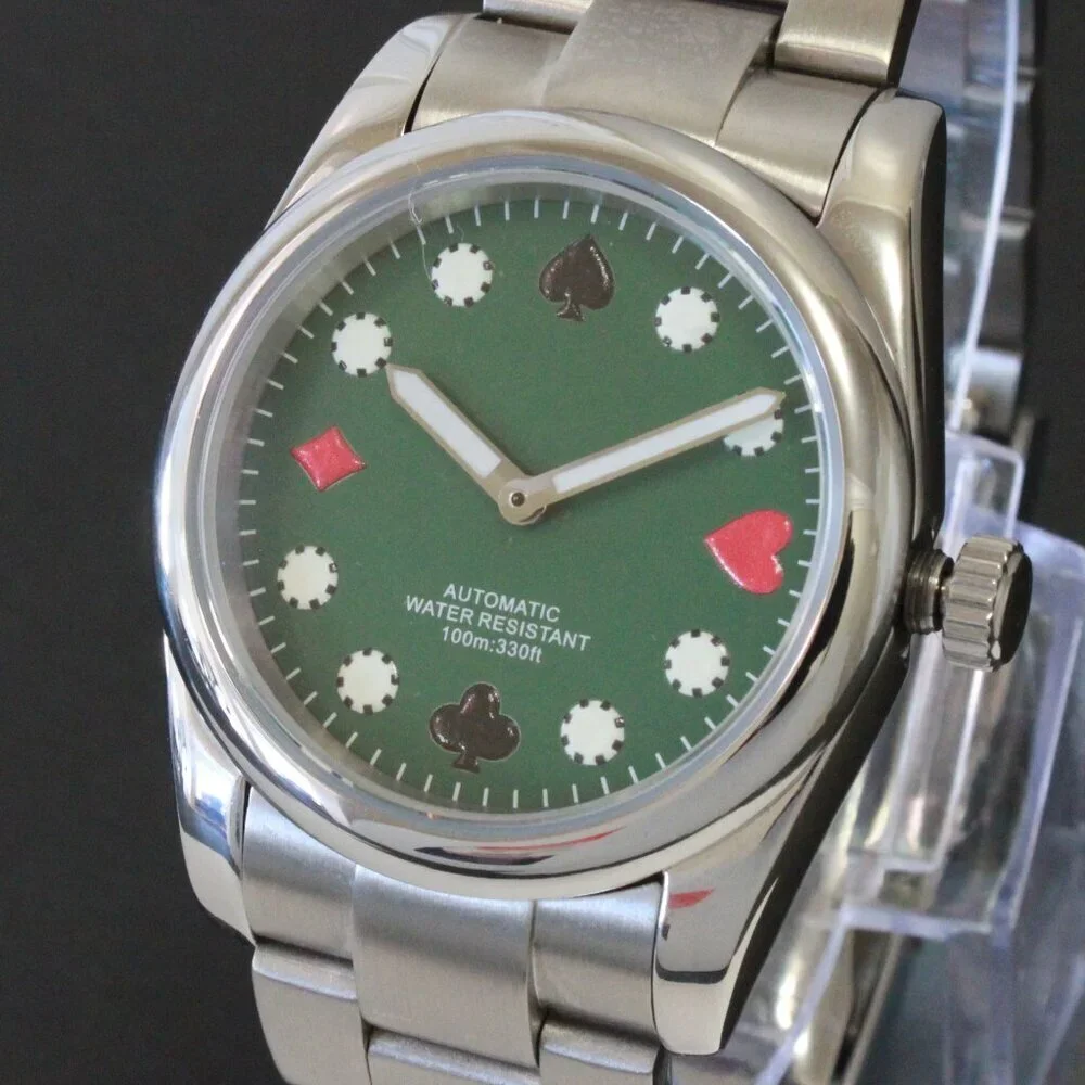 Men's Riverboat Gambler Automatic Mod Watch Green Dial Silver Tone Hands 36mm